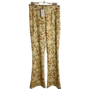 Cider Yellow Pants with Green & Brown Floral Print Size Medium
